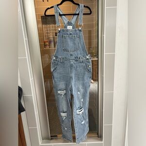 TNR Jeans Distressed Denim Overalls Size M Relaxed Fit Vintage Wash